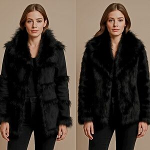 Vintage BEBE Reversible Faux Fur & Faux Suede Jacket – Black Glam Coat. Medium